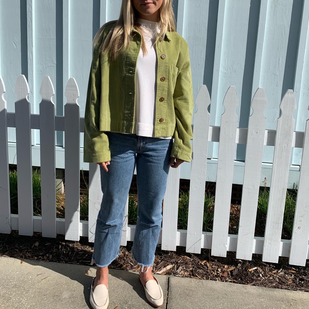 Green shirt jacket from Urban Outfitters